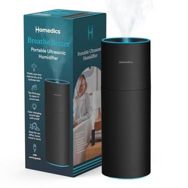 Imagem de Homedics Umidificador portátil – pequenos umidificadores de ar para quarto, plantas, escritório, viagens – umidificadores de névoa fria, luz de realce que muda de cor, 2 configurações de névoa, preto