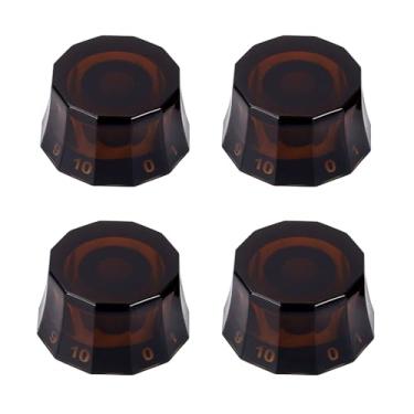 Imagem de Banworks Botões de controle de guitarra tamanho métrico 18 estrias 2 volume 2 botões de controle de tom Dodecagon Top Hat para guitarras elétricas Epiphone Les Paul LP SG Pacote com 4 JT/XN-12 âmbar