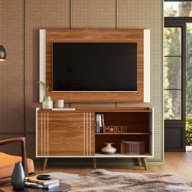 Imagem de Rack com Painel Fresno para Tv 50 Polegadas New Austin Cinamomo Mel/ Perola Metalizado