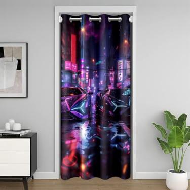 Imagem de Castle Fairy Cortina de porta de carro de corrida, cortina blackout moderna luz neon decoração de quarto, jogos de esportes radicais cortina blackout moderna 1 painel 86 cm L x 203 cm C