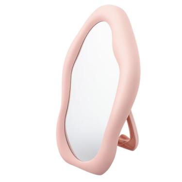 Imagem de TBWHL Espelho de maquiagem de mesa em forma de nuvem, portátil, dobrável, para viagem, espelho de mão para pendurar em pé, espelho de mesa de plástico ABS de 17 x 25 cm para maquiagem ou chuveiro