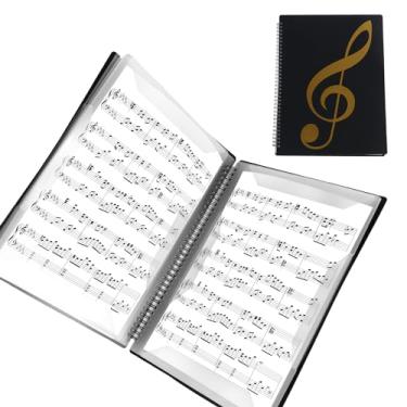 Imagem de Pasta de partitura com 4 páginas expansível para piano, fichário elegante, espiral, fichário, tamanho A4, pasta de coral para armazenamento (preto)