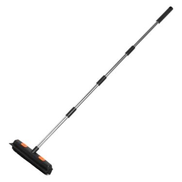 Imagem de Escova de borracha com cabo longo telescópico, versátil, resistente à ferrugem, remoção de pelos de animais de estimação para limpeza de piso de madeira (preta, 1)