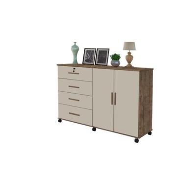 Imagem de Cômoda Sapateira Multiuso BR Com Rodízios 2 Portas Cor Canela Off Whit