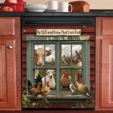 Imagem de Capa magnética para lava-louças animais de fazenda, decalque de painel de capa de ímã de geladeira de galo, capa magnética de máquina de lavar de vaca, adesivo de painel de eletrodomésticos cristãos