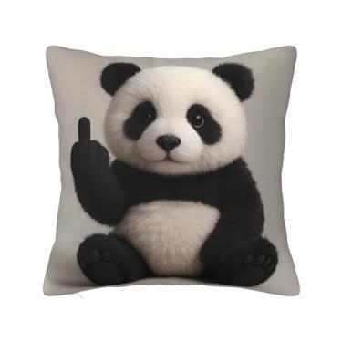 Imagem de Beanstack Linda fronha de pelúcia de vaca Highland com dedo médio - Almofada fofa de pelúcia de dedo médio The Attitude Squad Funny Middle Rebellious Office Desk 45,7 x 45,7 cm (Estilo-Panda)