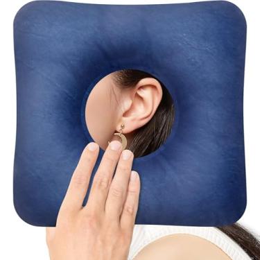 Imagem de Travesseiro de piercing de orelha para pessoas que dormem de lado com orifício de orelha, almofadas de donut para proteção de dor de ouvido, travesseiro de fibra superfina de algodão tipo O, design