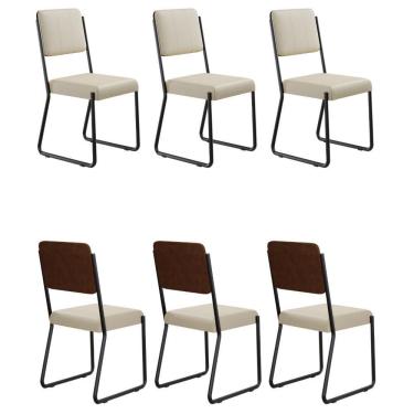 Imagem de Conjunto 6 Cadeiras De Jantar Next Areia Corriente Courino Whisky Estrutura Preta