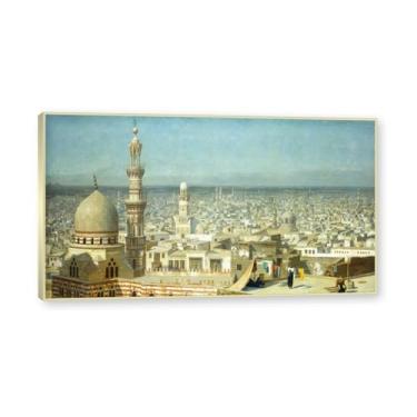 Imagem de NHLDZYH Moldura de champanhe. Pinturas a óleo famosas, (Vista do Cairo 2) por Jean Leon Gerome, reprodução impressa em tela, arte de cenário para decoração de sala de estar. 40 x 72 cm-15,8 x 28,3 pol