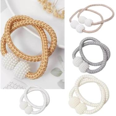 Imagem de Prendedor De Cortina,Kit 2 Enfeites De Cortina Prendedor Magnetico Gruda com Imã(Perola,Cinza)