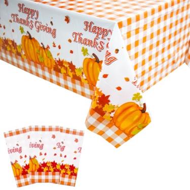 Imagem de Muswarm 3 peças de toalha de mesa de plástico de Ação de Graças, toalha de mesa descartável de outono, folha de bordo, decoração de mesa feliz de ação de graças, suprimentos de presente de festa de