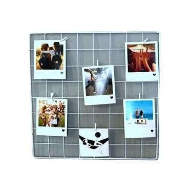 Imagem de Painel Para Fotos Tela Aramada Memory Board Com Suporte de Parede e Prendedores (Preto,60x60)