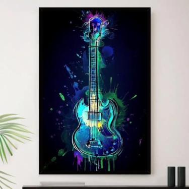 Imagem de Genérico, Quadro Guitarra Musica Rock Azul Show Decorativo A4 23x33cm