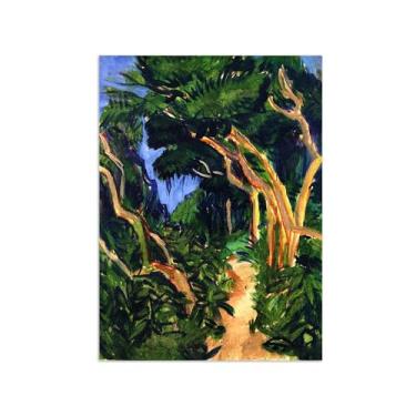 Imagem de Paisagem Abstrata Pôster Famosas Pinturas-Reprodução em Tela-Imagem Decoração Sala de Estar(Forest Path Between Trees) 50x70cm-19x27in Sem Moldura