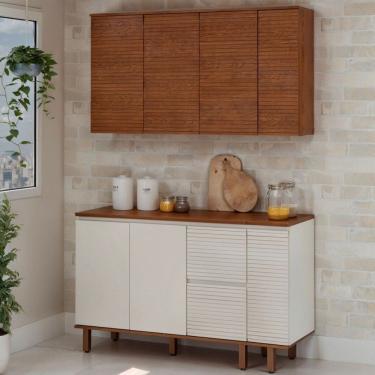 Imagem de Cozinha Compacta Auris 6 Portas 3 Gavetas 100% Mdf Off White/Canela - Genialflex