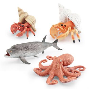 Imagem de Conjunto de estatuetas de animais oceânicos, 4 peças de vida marinha realista em PVC