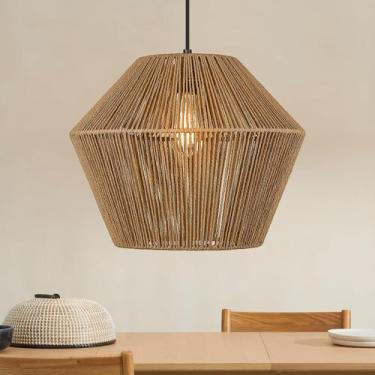 Imagem de Luminária pendente ELYONA, grande, tecido de 42 cm, cesta de vime de 1