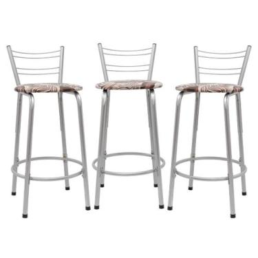 Imagem de Kit 3 Banco Para Balcão Ilha Bistrô Banqueta 60cm Flórida Prata Bar Co
