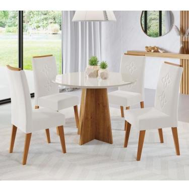 Imagem de Mesa de Jantar Redonda Viana C/4 Cad Flora em Madeira Maciça Mel/Blond