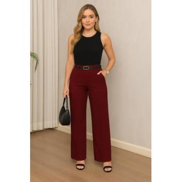 Imagem de Calça Alfaiataria Social Wide Leg Cintura Alta - Bellamari, Vinho, GG