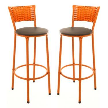 Imagem de KIT 2 Banquetas Alta Encapada Junco IMBUIA Area de Lazer Cozinha Balcã