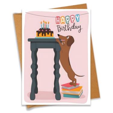 Imagem de PEONYNFOX Cartão de feliz aniversário para donos de dachshund amantes de cães - Tamanho 16 x 12 cm em branco por dentro com envelope Kraft