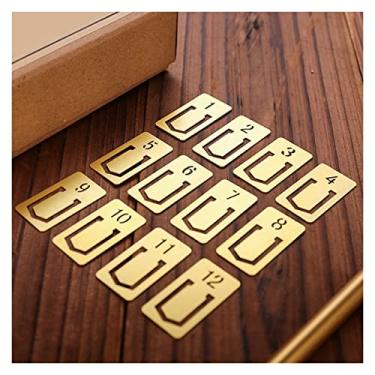 Imagem de SUNESA Marcador de página de latão padrão número marcador de página figura geométrica presente dourado marcador de página régua oca 12 peças marcador de página de metal