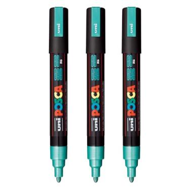 Imagem de posca Marcadores de tinta à base de água PC-5M, ponta média reversível (1,8-2,5 mm), verde metálico, 3 unidades