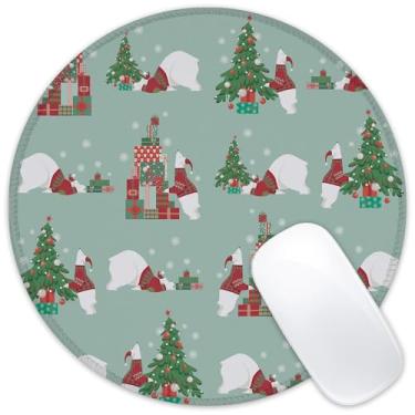 Imagem de Identiy Tapete de mouse pequeno de Natal, véspera de Natal e Papai Noel, tapete de mesa redondo para jogos para teclado e mouse, base de borracha antiderrapante, bordas costuradas para computador