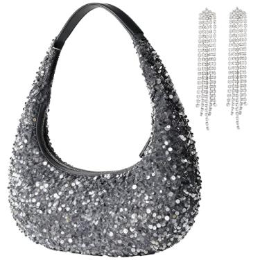 Imagem de LaVenty Bolsa feminina com lantejoulas prateadas brilhantes, Prata 2