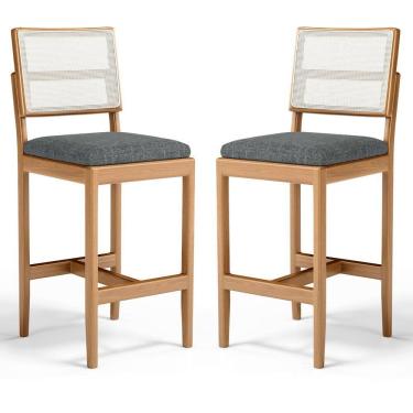 Imagem de Kit Com 2 Banqueta Milena Madeira Maciça Assento Estofado Encosto De Tela Sintética