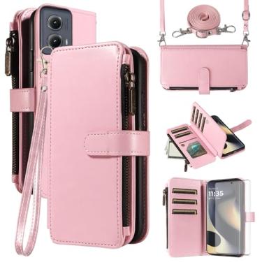 Imagem de Asuwish Capa de celular para Motorola Edge 5G 2024 com protetor de tela de vidro temperado e cordão com zíper, porta-cartão, suporte para cartão, acessórios para celular Moto Edge2024 feminino