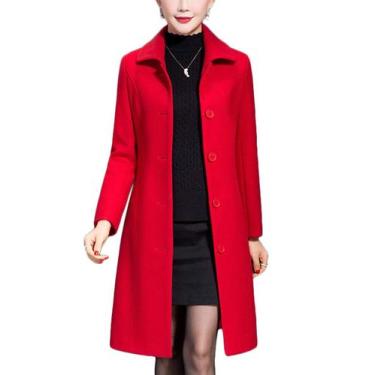 Imagem de Casaco Jenkoon feminino Wool Trench, casaco grosso de inverno, vermelh
