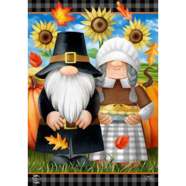 Imagem de Briarwood Lane Gnomos de Ação de Graças Bandeira de Jardim Girassóis Humor 31,72 cm x 45,72 cm