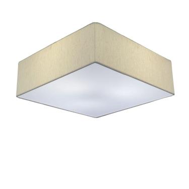 Imagem de Lustre Plafon Sobrepor Quadrado Vivare CQF5015LLA Cúpula em Tecido Cor Linho Bege 50x50x15cm