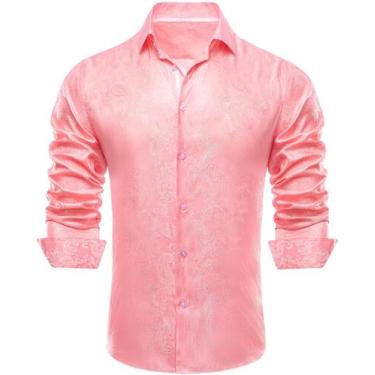 Imagem de Camisa social masculina Hi-Tie de manga comprida com botões rosa Paisl