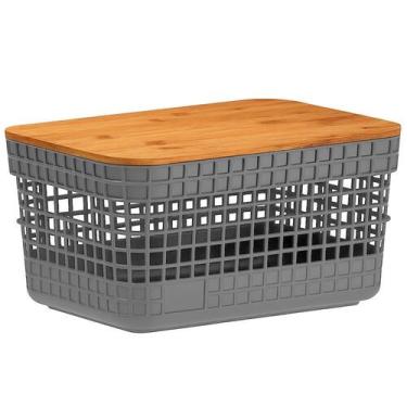 Imagem de Cesto Organizador Multiúso 2,5L com Tampa Bambu Design Moderno Sofisti