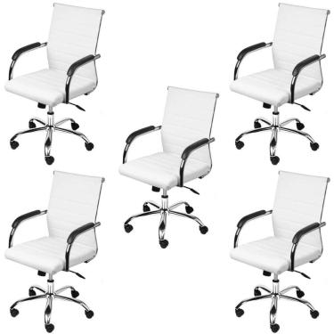 Imagem de Kit 5 Cadeiras para Escritório Diretor Esteirinha Florença Or Design Branco