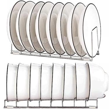 Imagem de Rack de prato de 2 unidades, escorredor de tigela pequena de aço inoxidável, suporte de tampa de panela, organizador de placa para armário para placas de corte, assadeiras, racks de resfriam