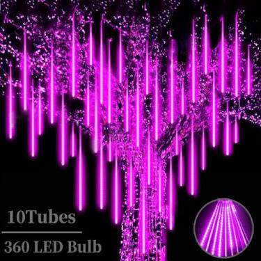 Imagem de Roytong Impermeável Cascata 10 tubo 360 LED Luzes de chuva para luzes de corda externas 30 cm Halloween Christmas Ornaments Casamento Decoração (Roxo, 11,80)