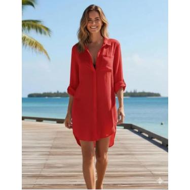 Imagem de Saida De Praia Feminina Camisão Canga de Praia Treje de Banho Feminino