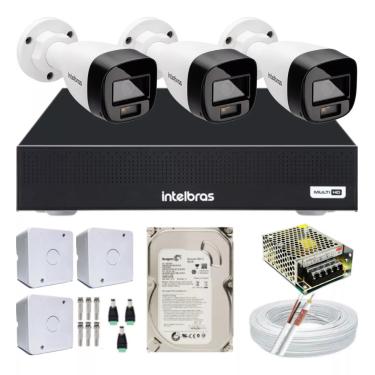 Imagem de Kit 3 Cameras Segurança Intelbras Full Color vhd 1120b Dvr 4ch Full C/ hd 500GB