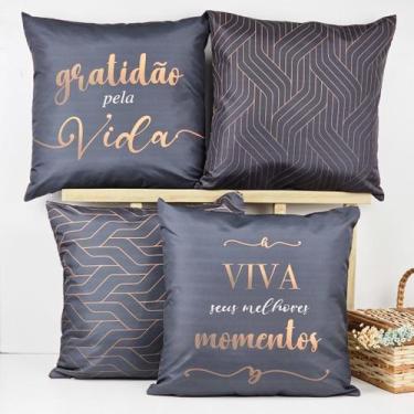 Imagem de Kit 4 Capas de Almofadas Decorativa Gratidão Black - OK Darling
