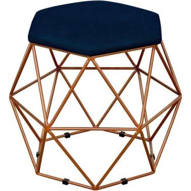 Imagem de Puff Aramado Bronze Six L02 Suede Azul Marinho - LYAM DECOR