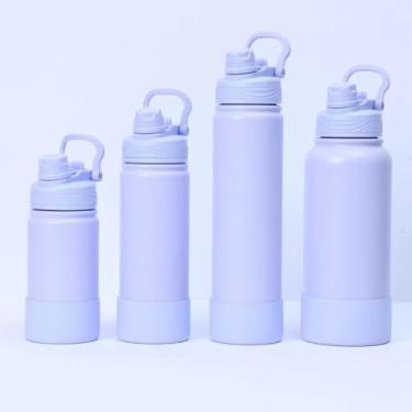 Imagem de Garrafa Térmica Esportiva Inox 400ML 600ML 800ML com Canudo e Base de Silicone Antiderrapante(Roxo Claro,800ML)
