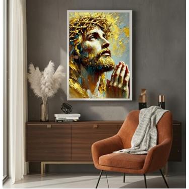 Imagem de Quadro Decorativo Religioso Jesus Cristo em Arte Sala Hall 80x60 (05, Branco, 80x60)