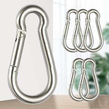 Imagem de Pacote com 6 clipes de mosquetão de aço inoxidável, ganchos de pressão de mola resistentes para acampamento, caminhada e uso diário