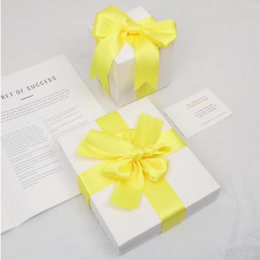 Imagem de Fita de cetim amarelo limão de dupla face, fita de poliéster de 3,5 cm x 50 metros para embalagem de presente, artesanato, fabricação de laços, costura, buquê de flores, decoração de festa de