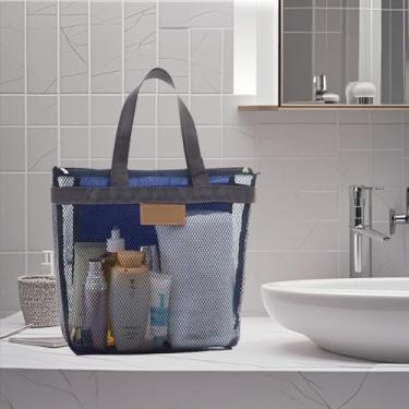 Imagem de Bolsa de chuveiro de malha, organizador portátil de higiene e banheiro com zíper para viagens, natação, academia, acampamento, dormitórios universitários, praia