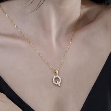 Imagem de Colar com pingente de cristal banhado a ouro 18 K - joia com monograma de strass para presentes personalizados e uso diário, F, Aço inoxidável, Sem Pedra Preciosa